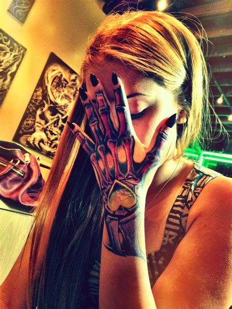 female zombie mouth hand skull hand tattoo viraltattoo
