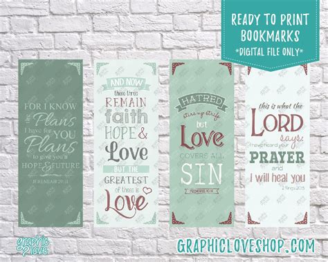 Printable Bible Verse Digital Bookmarks Set Of 4 Christian Etsy
