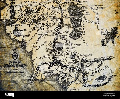 Map Of Middle Earth From The Lord Of The Rings By Jrr Tolkien Stock