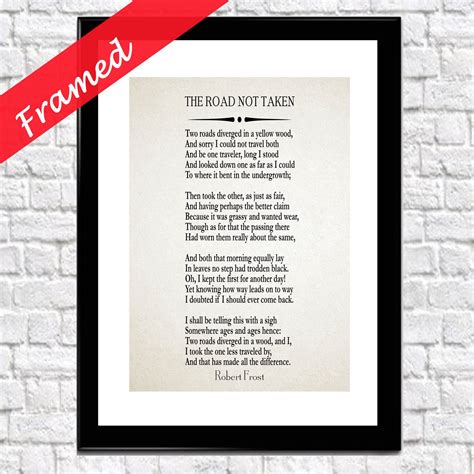 framed poem the road not taken by robert frost 1916 great american poetry wall art poetry prints