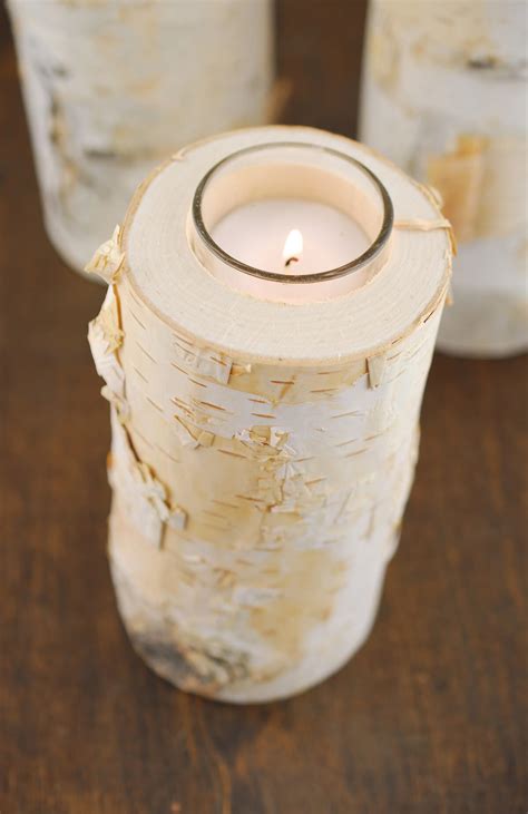 6 Natural Birch Tree Branch Candle Holders With Candle