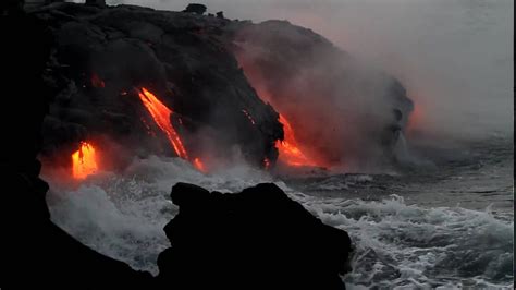 Kilauea Volcano Lava Hits The Ocean 12 11 09 Youtube