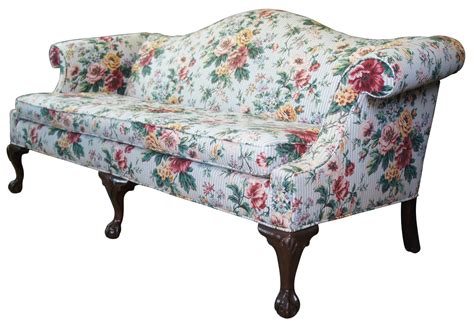 Ethan Allen Georgian Court Queen Anne Camelback Sofa Ball And Claw Floral