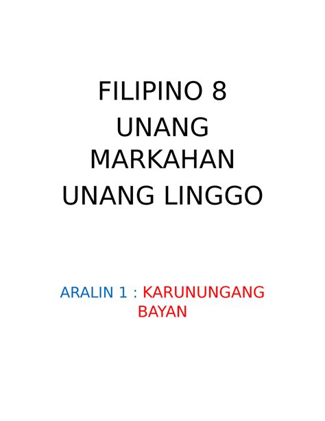FILIPINO Quipper WORD Docx FILIPINO UNANG MARKAHAN UNANG LINGGO