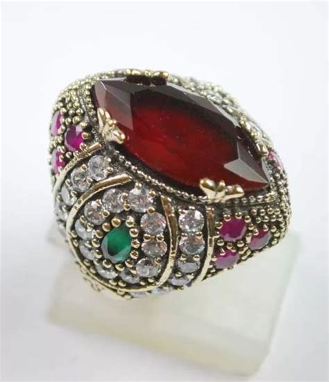 High Quality Turkish Ruby Emerald Topaz K Sterling Silver Ring Sz