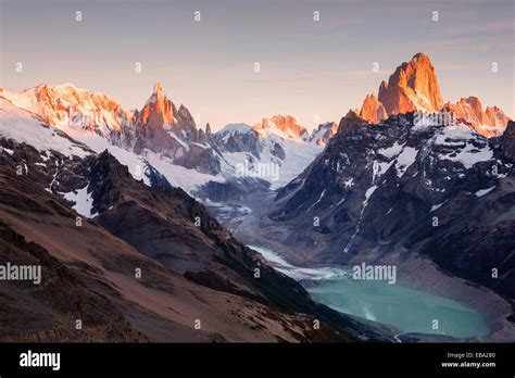 Cerro Torre And Fitz Roy Massif Lago Torre In The Morning Light Los