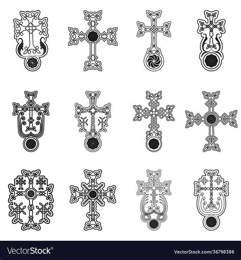 Icon Set With Ancient Armenian Symbol Khachkar Vector Image