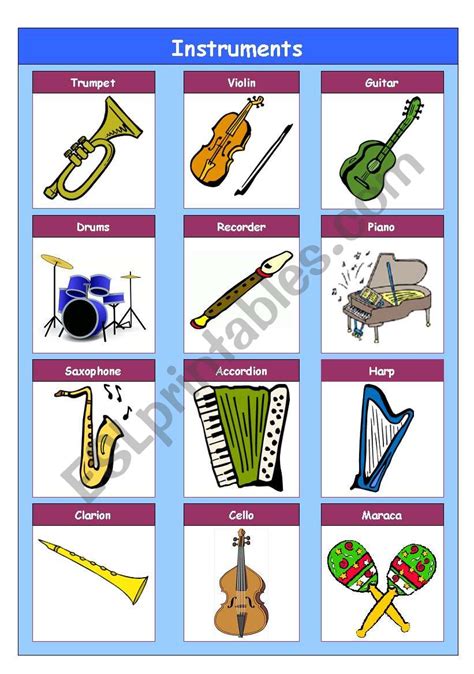 Musical Instruments Printable English Esl Vocabulary 51 Off