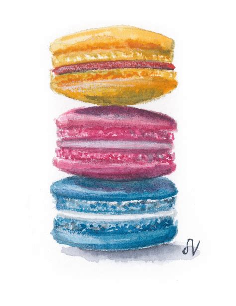Watercolor French Macarons Print Etsy