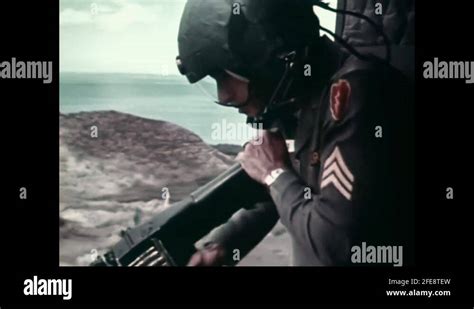 1967 Vietnam Door Gunner Of Huey Use Machine Gun Stock Video Footage