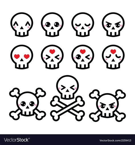 Download Kawaii cute Halloween skull icons set Royalty Free Vector
