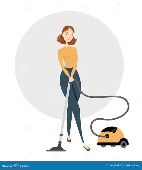 Isolated Woman Vacuuming Stock Vector Illustration Of Character