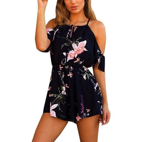 Summer Rompers Women Casual Playsuit Bohemian Floral Printed Off Shoul