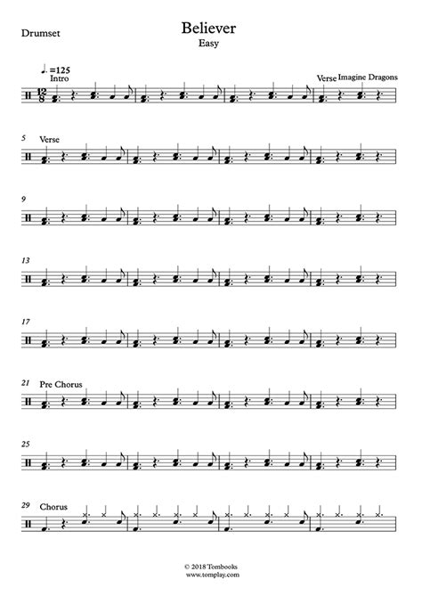 Believer Easy Level Imagine Dragons Drums Sheet Music
