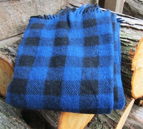 English Wool Blanket Black And Blue Checks Earlys Of Whitney Etsy