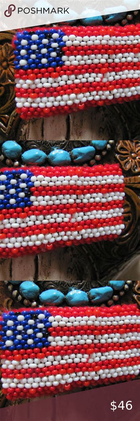 NAVAJO MADE HAND BEADED AMERICAN FLAG PINS