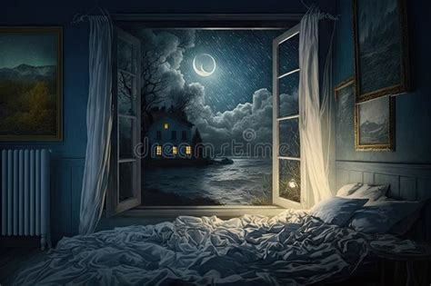 Bedroom With View Of The Starry Night Sky And Moonlight Streaming