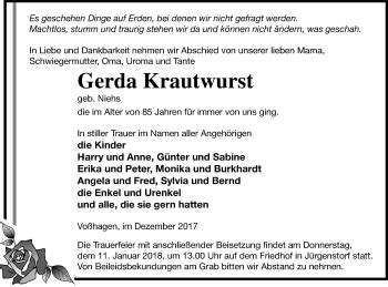 Traueranzeigen Von Gerda Krautwurst Trauer Nordkurier