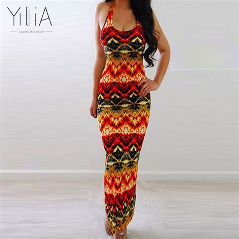 Yilia Sexy Party African Print Long Maxi Dresses Patterns Sleeveless