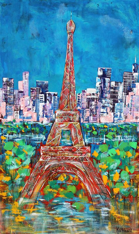 Eiffel Tower Original Painting Abstract Acrylic Painting On Canvas By