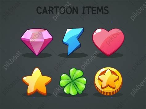 Cartoon Items Different Symbols Asset Gui Elements For Casual Mobile