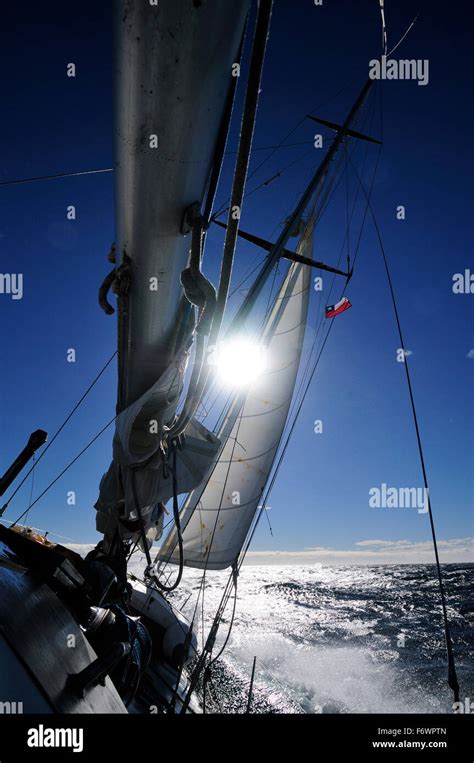 Sailing Boat In Rough Sea Strait Of Magellan Chile Stock Photo Alamy