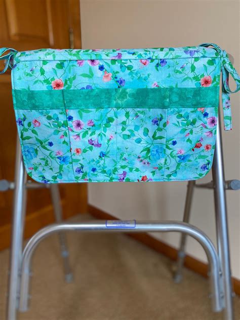 Walker Bag Or Wheelchair Carryall Bag Flowers On Blue Green Etsy In