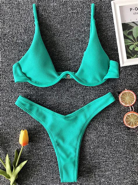 Neon Seksi V Bar Bikini Bawah Kabel 2022 Perempuan Bergaris Baju Renang