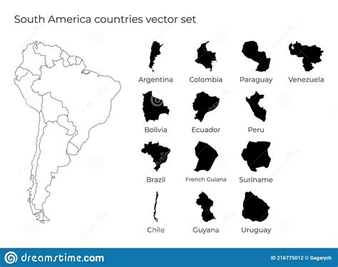 South America Map With Shapes Of Regions Stock Vector Illustration