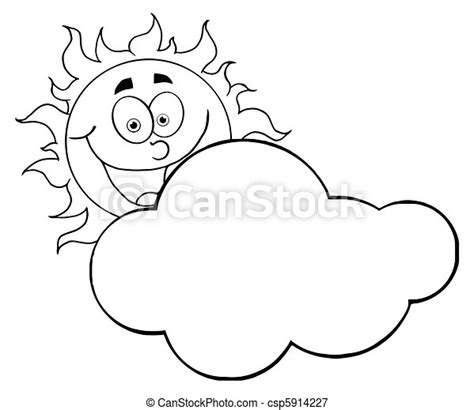 Sun Mascot Cartoon Character Outline Of A Happy Sun Smiling Behind A
