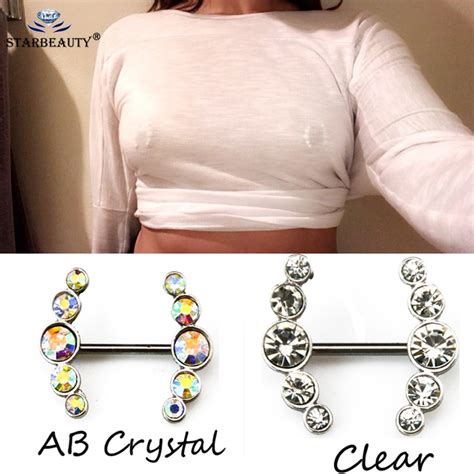 2pcs Sexy Clear Colorful Crystal Love Dangle Nipple Piercing Shields