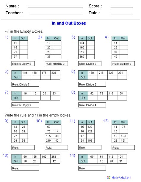 Function Table Worksheets With Answers