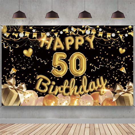 Buy Happy 50th Birthday Banner Backdrop Black Gold 50th Birthday