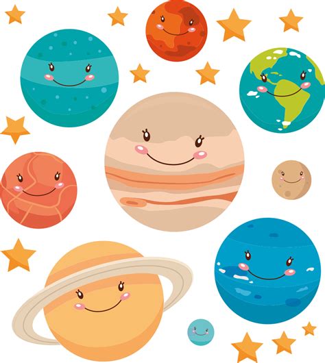 Cartoon Smiley Planetas Criança Camisa Tenstickers