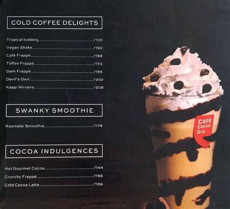 Cafe Coffee Day Menu And Price List For Gachibowli Hyderabad