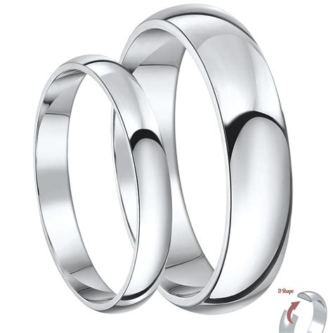 His And Hers 3and5mm 9ct White Gold D Shaped Lightweight Wedding Ring Bands