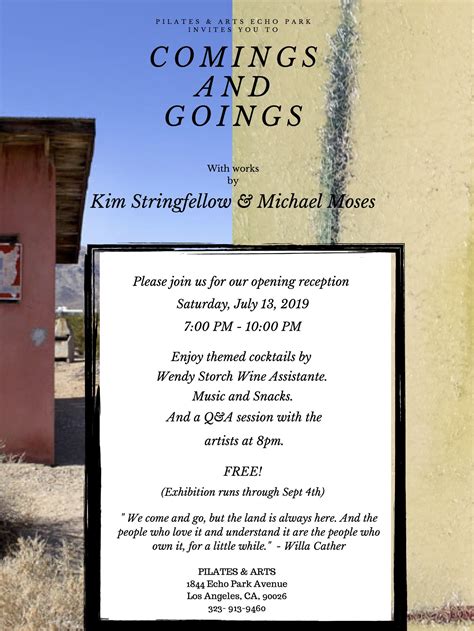 “comings And Goings” Art Opening With Artist Talk At 8pm — Pilates And Arts