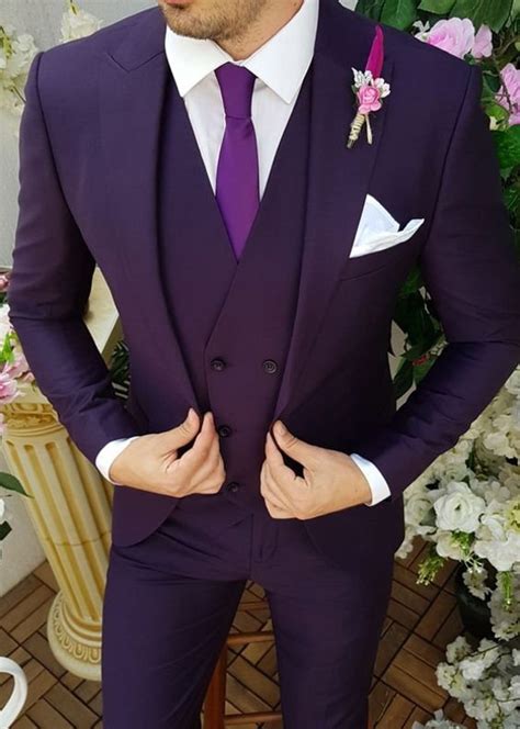 Men Wedding Suit Purple Groom 3 Piece Suit Slim Fit Formal Etsy