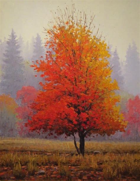 Mountain Maple Autumn Painting Tree Painting Autumn Art