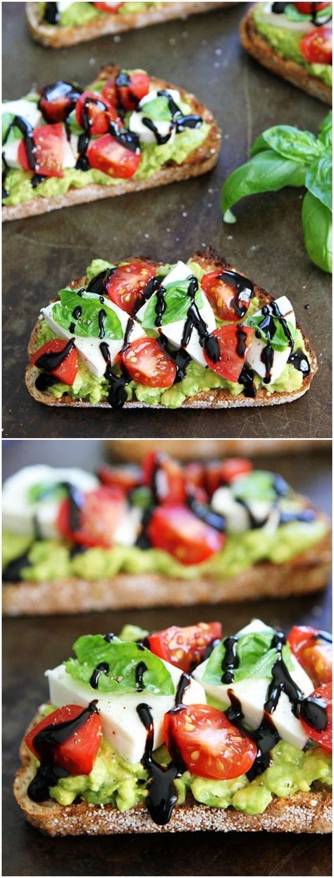 32 easy healthy appetizers with recipes. Caprese Avocado Toast Recipe on twopeasandtheirpod.com The BEST avocado toast! You HAVE to try ...