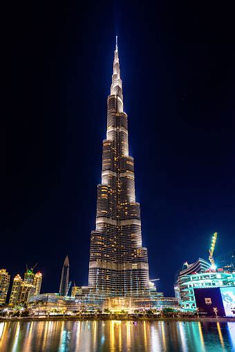 Night View Of Burj Khalifa Tower In Dubai Stock Photo Download Image
