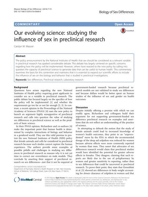 Pdf Our Evolving Science Studying The Influence Of Sex In