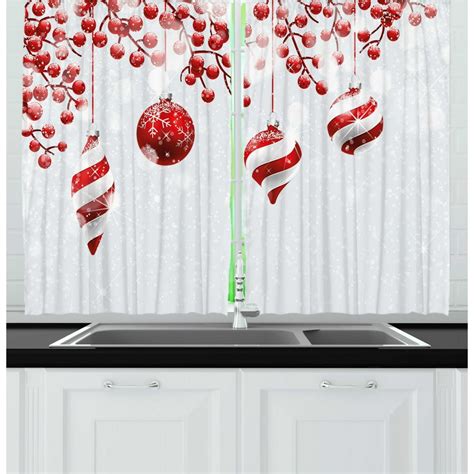 Christmas Curtains 2 Panels Set Traditional Design Icons Holly Berry