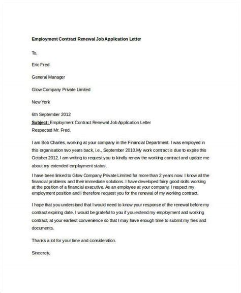 Job application letter templates can help you if making a job application letter seems hard for you. Application letter renewal employment contract ...