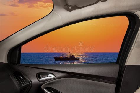 View From The Side Window Of The Car On Beautiful Seascape Stock Image