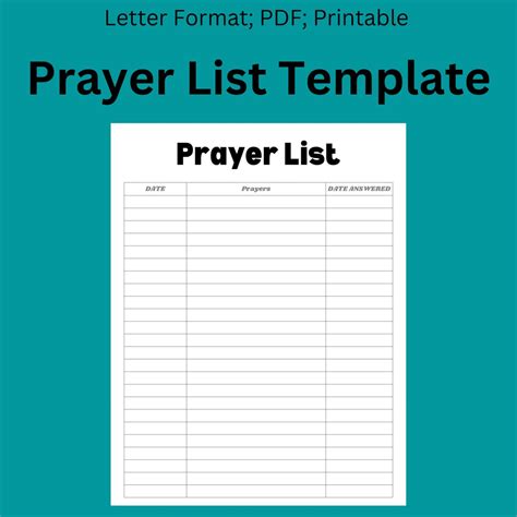 Prayer List Printable Template Prayer Partner Christian Prayer Date