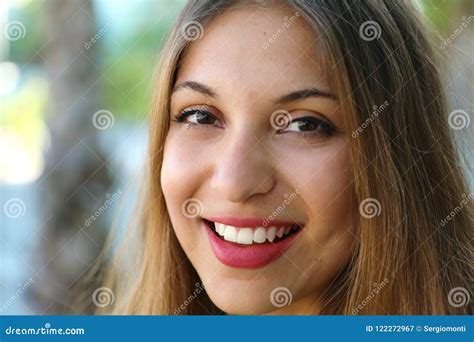 Extreme Close Up Of Young American Multiracial Woman Smiling At The Camera Stock Image Image