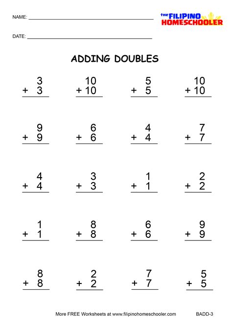 Doubles to 24 Addition Facts Practice Worksheet by 4 Little Baers