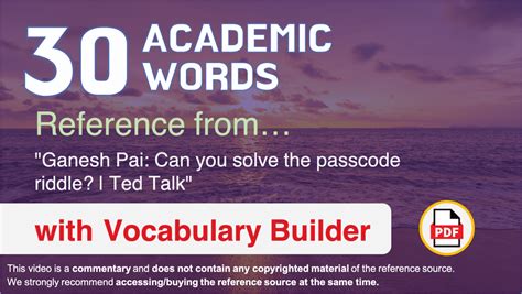 30 Academic Words Reference From Ganesh Pai Can You Solve The