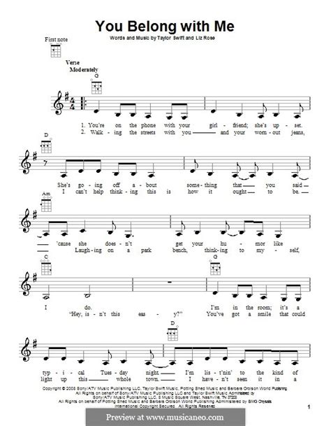 You Belong With Me Taylor Swift By L Rose Sheet Music On Musicaneo
